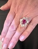 Bague Retro Rubis Diamants Or Gris 18 Carats (Certificat)