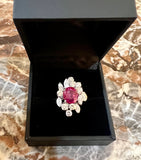 Bague Retro Rubis Diamants Or Gris 18 Carats (Certificat)