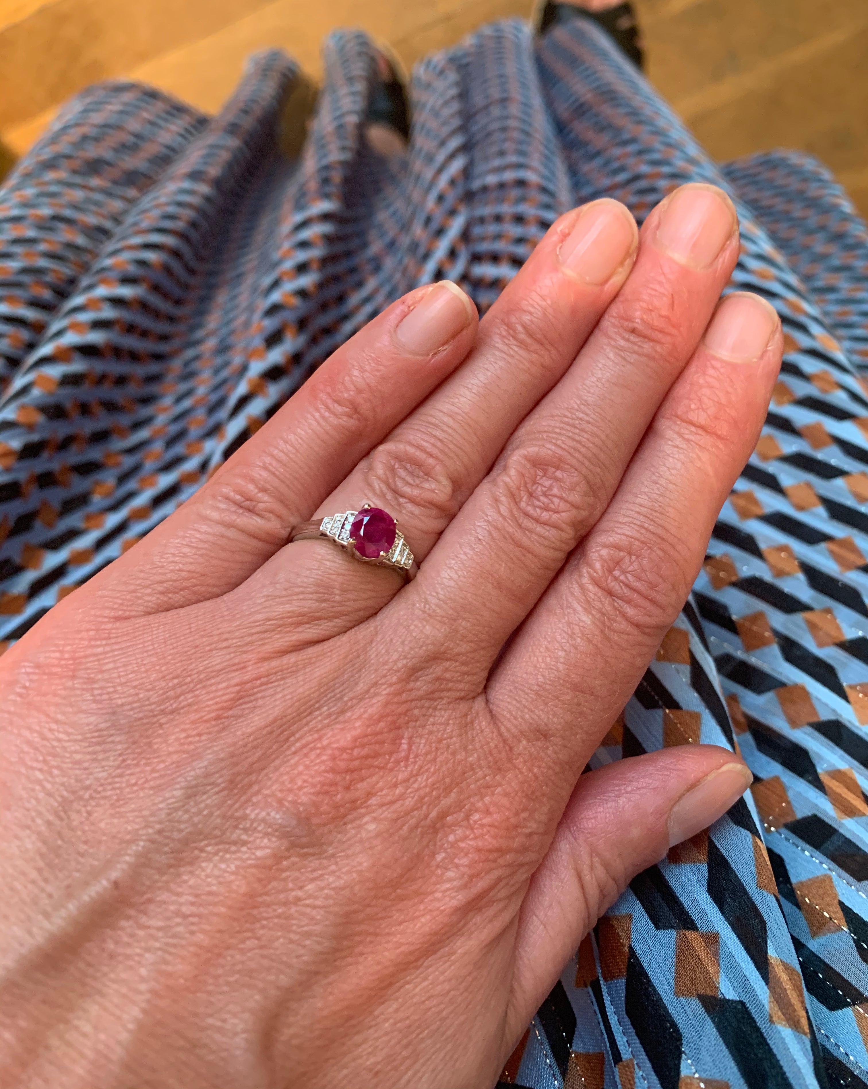 Certified Unheated Burmese 1 carat Ruby And Diamonds 18k White Gold Ring