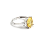 Certified 6 Carats Unheated Yellow Sapphire Diamonds 18 Carats White Gold Ring