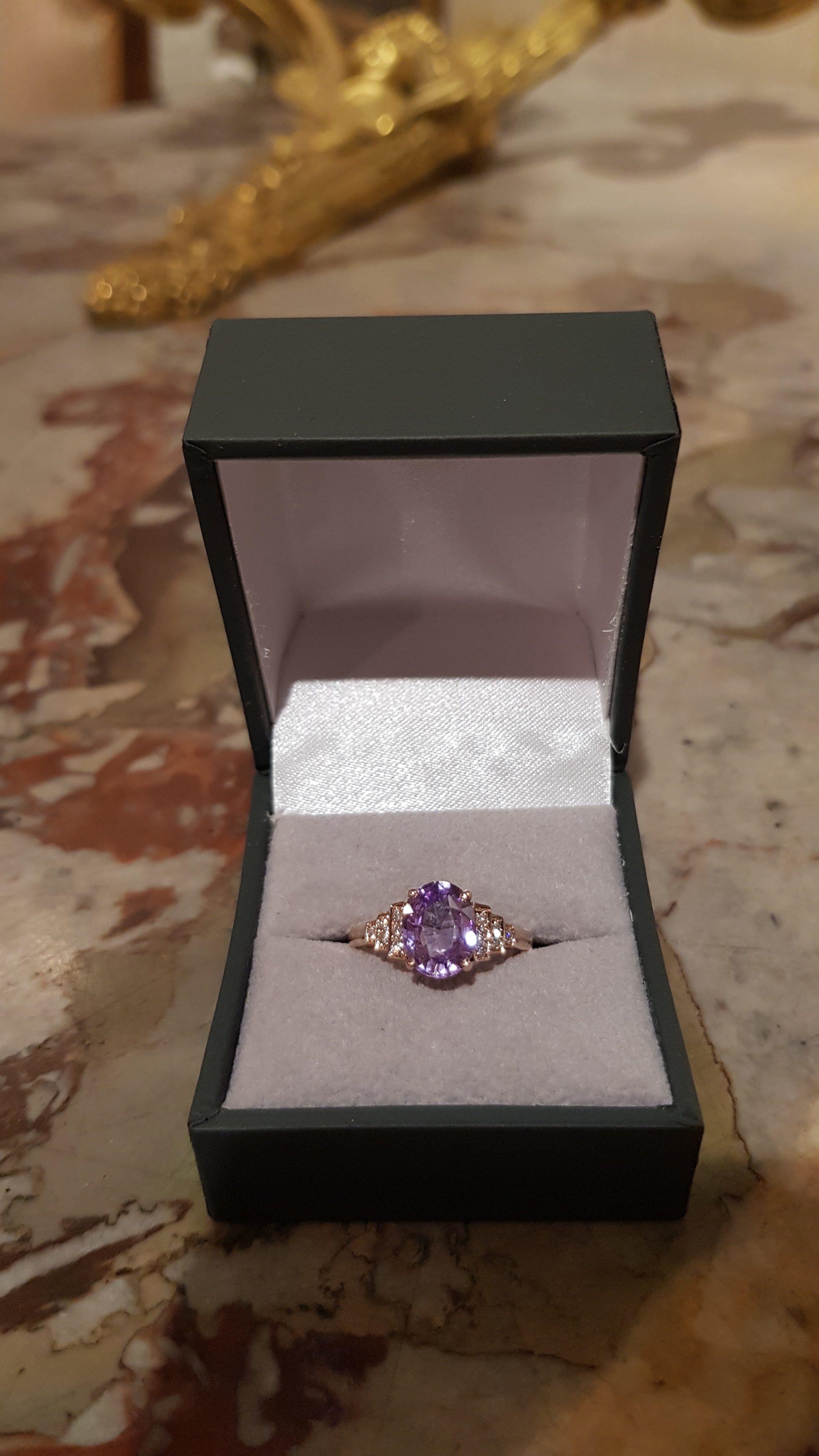 Unheated Madagascar 2.19cts Lilac Sapphire Diamonds 18 Carat Rose Gold Ring (Certified)
