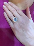 Bague Saphir Ceylan Non Chauffé 3.72 Carats Diamants Or Rose 18 Carats (Certificat)