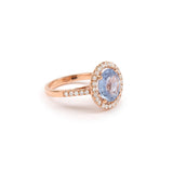 Bague Saphir Ceylan Non Chauffé 3.72 Carats Diamants Or Rose 18 Carats (Certificat)