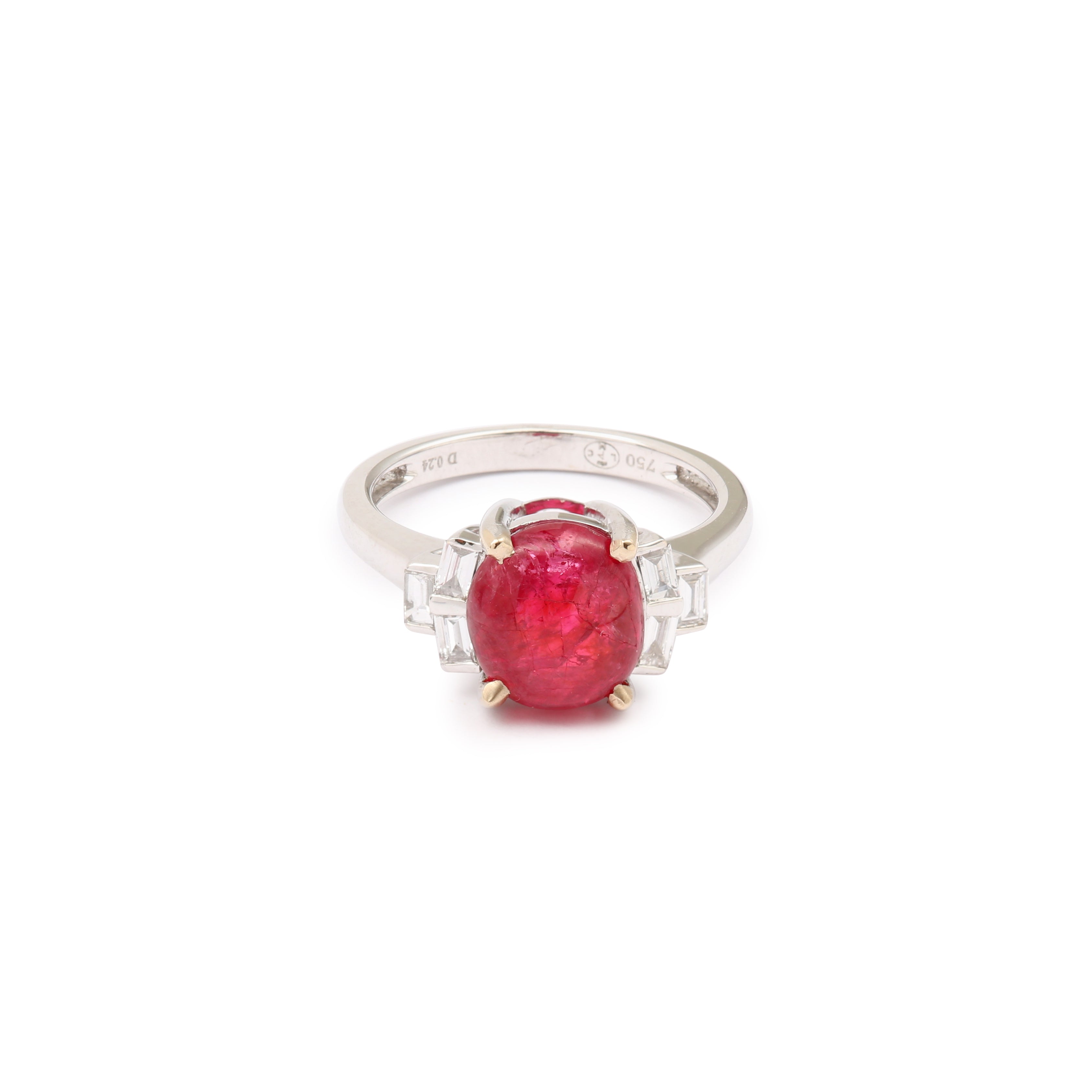 Certified Unheated Burma Cabochon Spinel Diamond 18K White Gold Ring
