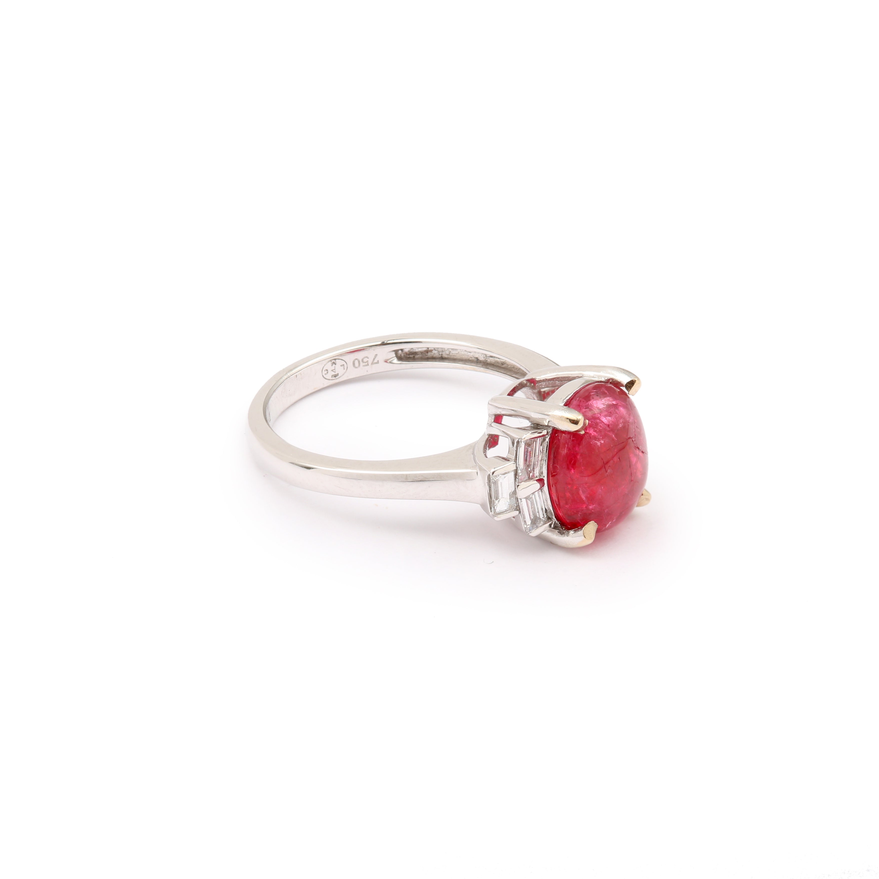 Certified Unheated Burma Cabochon Spinel Diamond 18K White Gold Ring