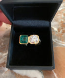Certified 1.45 Carats Colombian Emerald & 2 Carats Diamond 18 Carats Yellow Gold Ring
