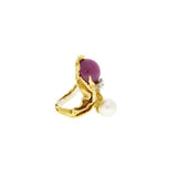 Gilbert Albert Toi & Moi Ruby Pearl Diamonds 18 Carats Yellow Gold Ring