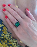 Bague Tourmaline Verte 10.33 Carats Coussin Diamants Or Gris 18 Carats