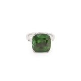 Bague Tourmaline Verte 10.33 Carats Coussin Diamants Or Gris 18 Carats