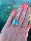 Bague Vintage Tourmaline Verte 9 carats Diamants Or Gris 18 Carats