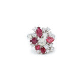 Vintage 1.10 Carats Diamonds 1.30 Carats Ruby 18 Carats White Gold Ring
