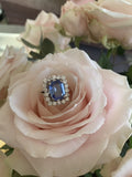 Bague Marguerite Saphir Birman Non Chauffé 6 carats Diamants Or Gris 18 Carats. Certificat LFG