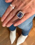 Certified 6 carats Unheated Burmese sapphire diamonds Engagement 18K White Gold Ring