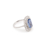 Certified 4.5 Carats Unheated Ceylon Sapphire Diamonds 18 Carats White Gold Daisy Ring