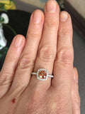 Unheated 1.20 Carats Cushion Orange Sapphire Diamonds 18k White Gold Ring