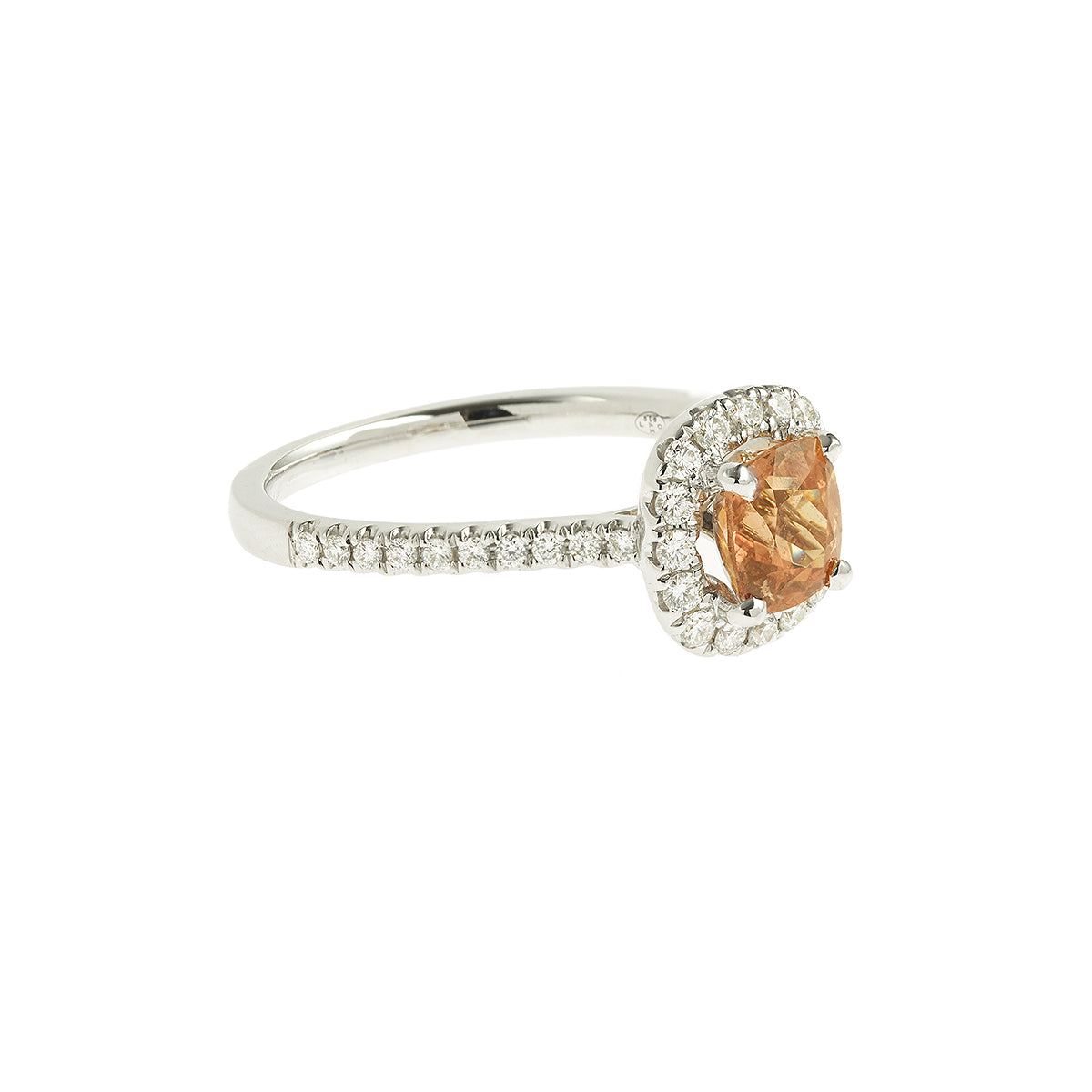 Unheated 1.20 Carats Cushion Orange Sapphire Diamonds 18k White Gold Ring