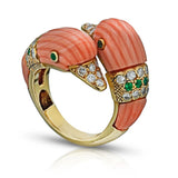 Bague Toi Et Moi Canard Van Cleef and Arpels Corail Diamants Émeraudes Or jaune 18 Carats