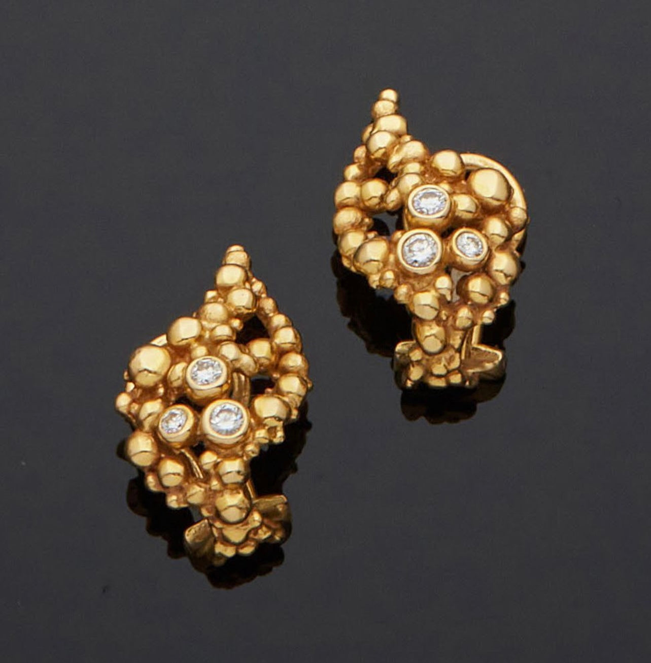 Gilbert Albert Diamonds 18 Carat Yellow Gold Grape Earrings 