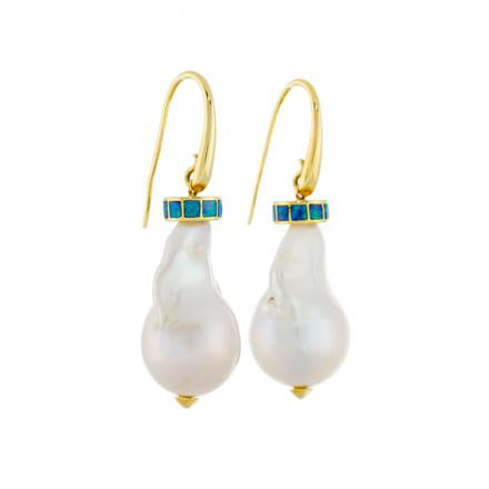 Baroque Pearls Opal 18 Carats Yellow Gold Earrings