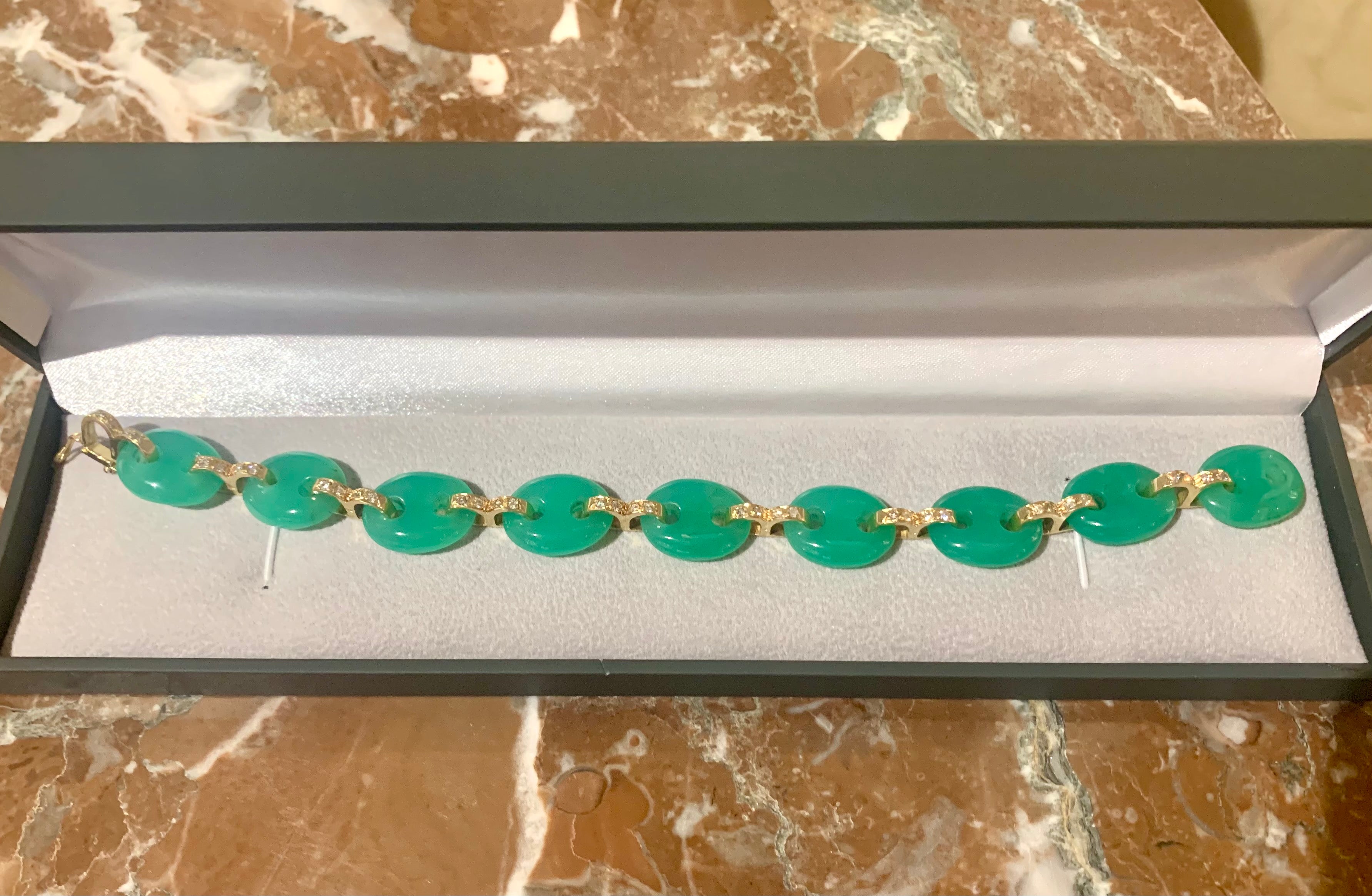 Bracelet André Col Chrysoprase Diamants Or Jaune 18 Carats