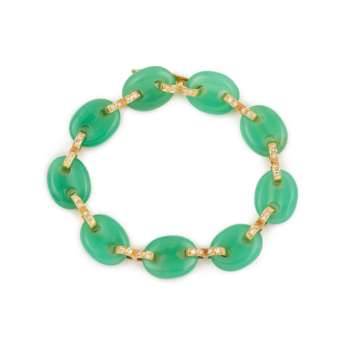 Bracelet André Col Chrysoprase Diamants Or Jaune 18 Carats