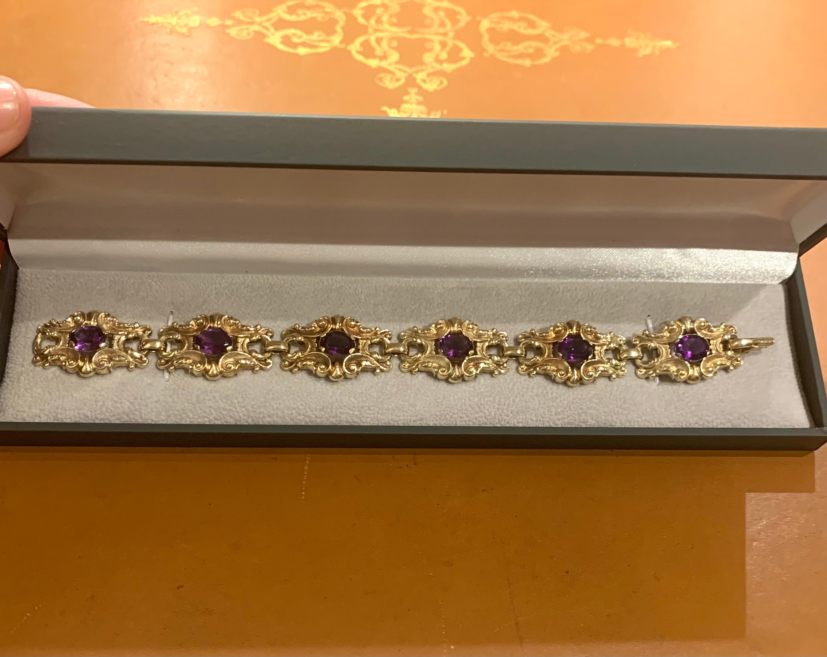 Bracelet Fin 19ème Améthystes Approx 10 Carats Or Jaune 18 Carats