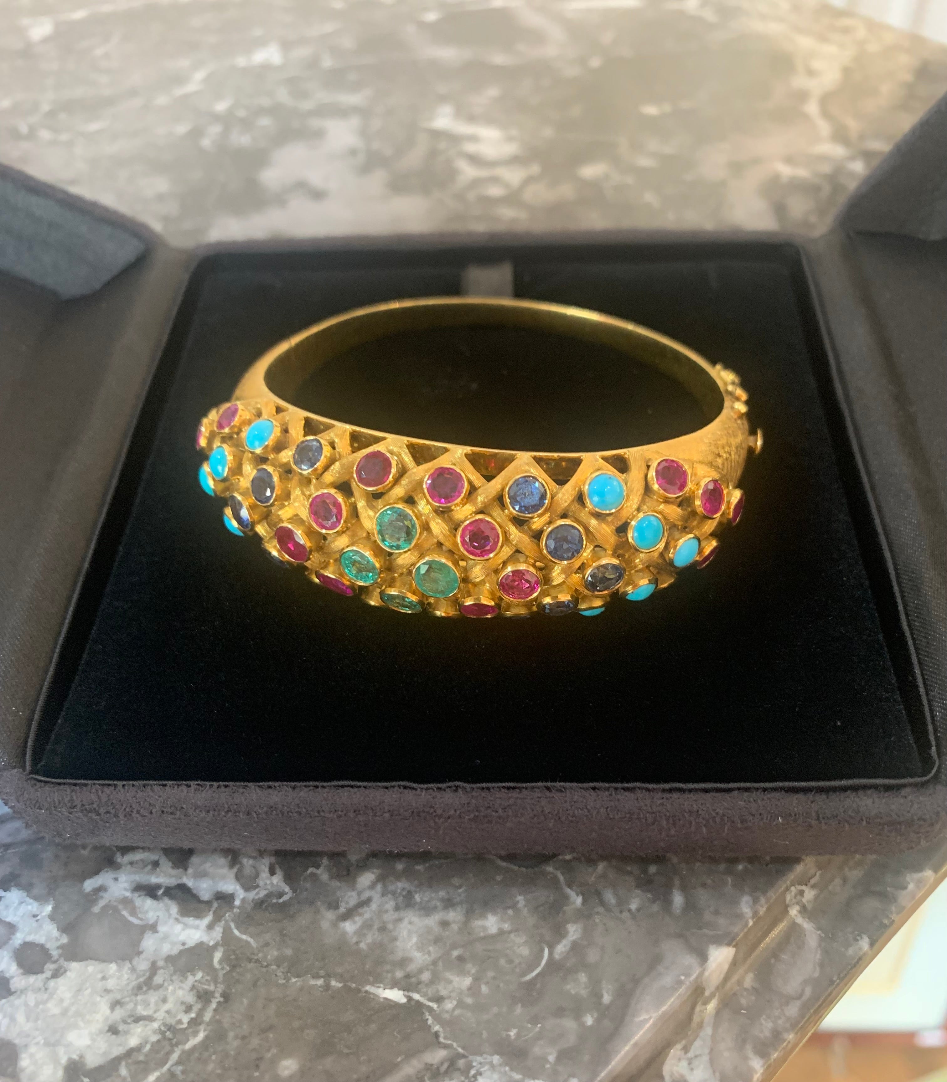 Sapphires Rubies Emeralds Turquoise and 18 Carat Yellow Gold