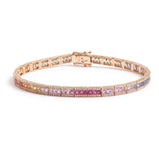 5.70 Carats Rainbow Sapphire & Diamonds 18 Carats Rose Gold Tennis Bracelet