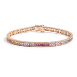 Bracelet Tennis 5.70 Carats Saphirs Arc-En-Ciel & Diamants Or Rose 18 Carats