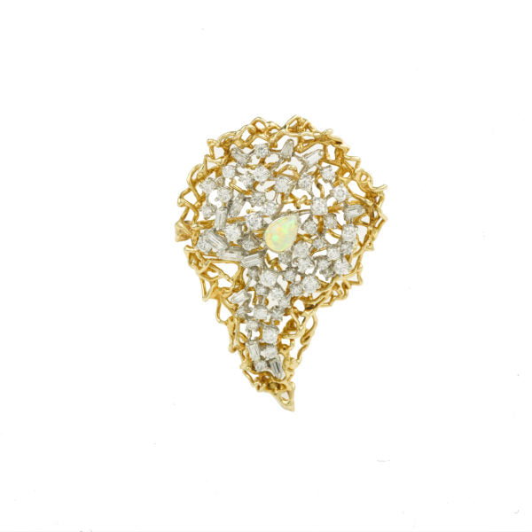 Vintage Opal 4.60 Carats Diamonds 18 Carats Yellow Gold Brooch/ Pendant