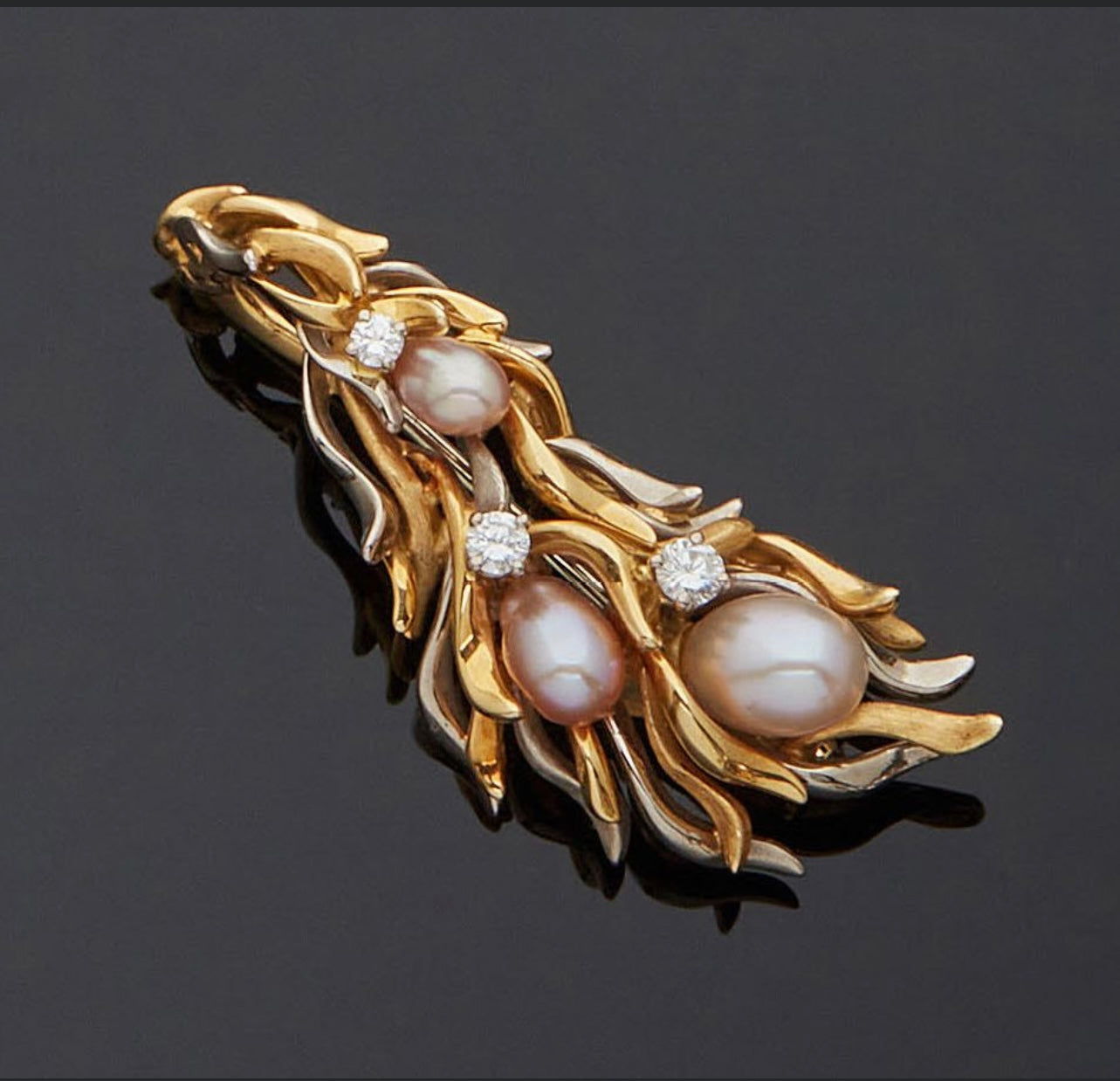 Vintage Gold Tone Pearl Brooch / Pearl Brooch Pin / Costume -  Israel