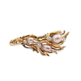 Gilbert Albert Pearls Diamonds 18 Carat Yellow Gold Seaweed Brooch