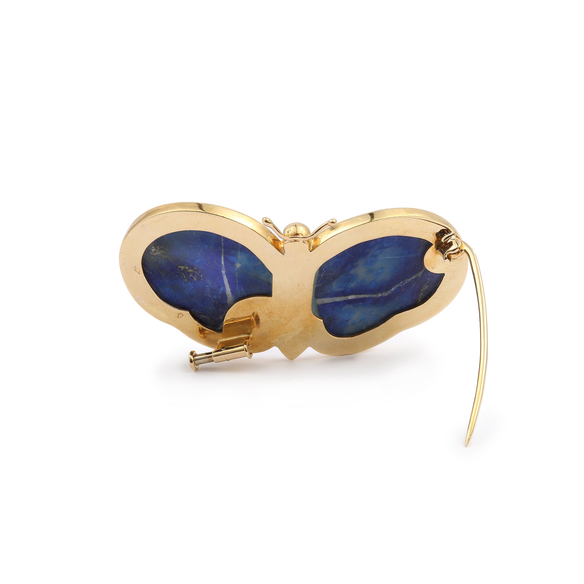 Broche Papillon Lapis-Lazuli Jaspe Or Jaune 18 Carats