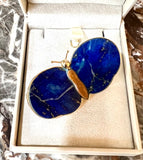 Broche Papillon Lapis-Lazuli Jaspe Or Jaune 18 Carats