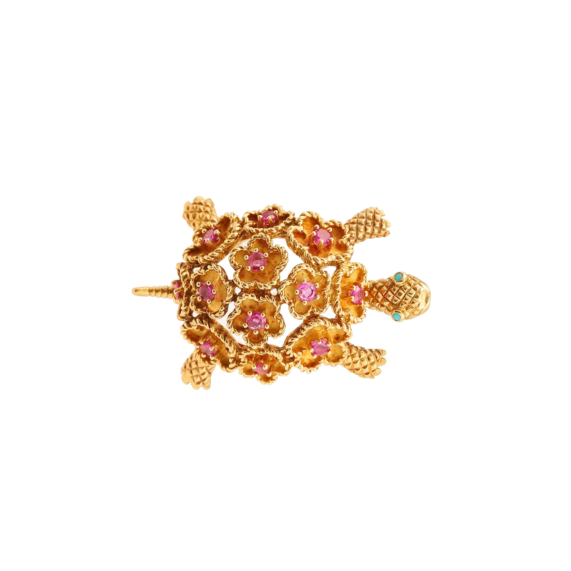 Ruby 18 Carats Yellow Gold Turtle Brooch