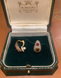 Boucles d’Oreilles Rétro Clip Citrines Rubis Diamants Or Jaune 18 Carats