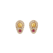 Citrines Rubies Diamonds 18 Carats Yellow Gold Retro Earrings Clips