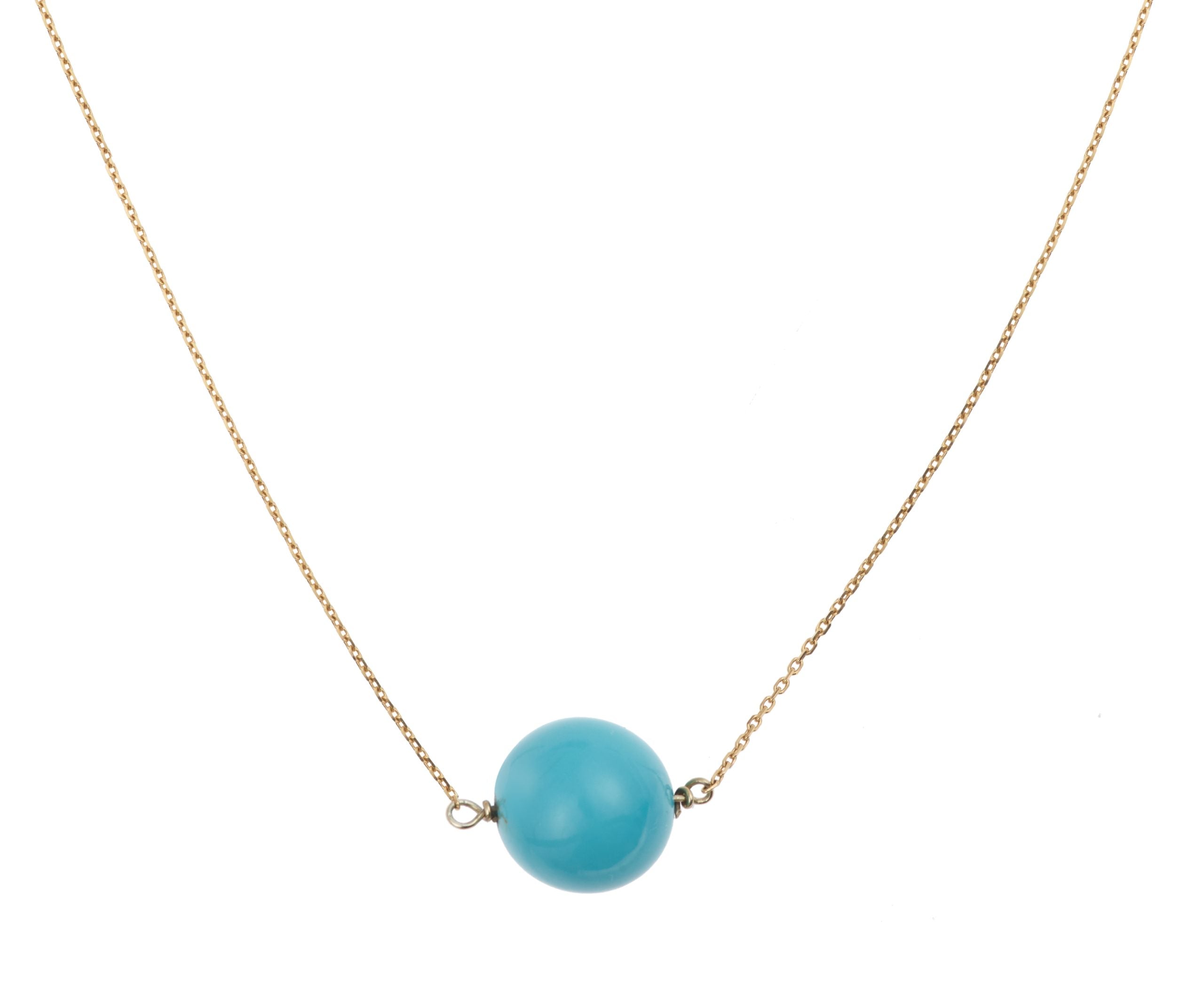 Turquoise 14mm 18 Carats Yellow Gold Necklace