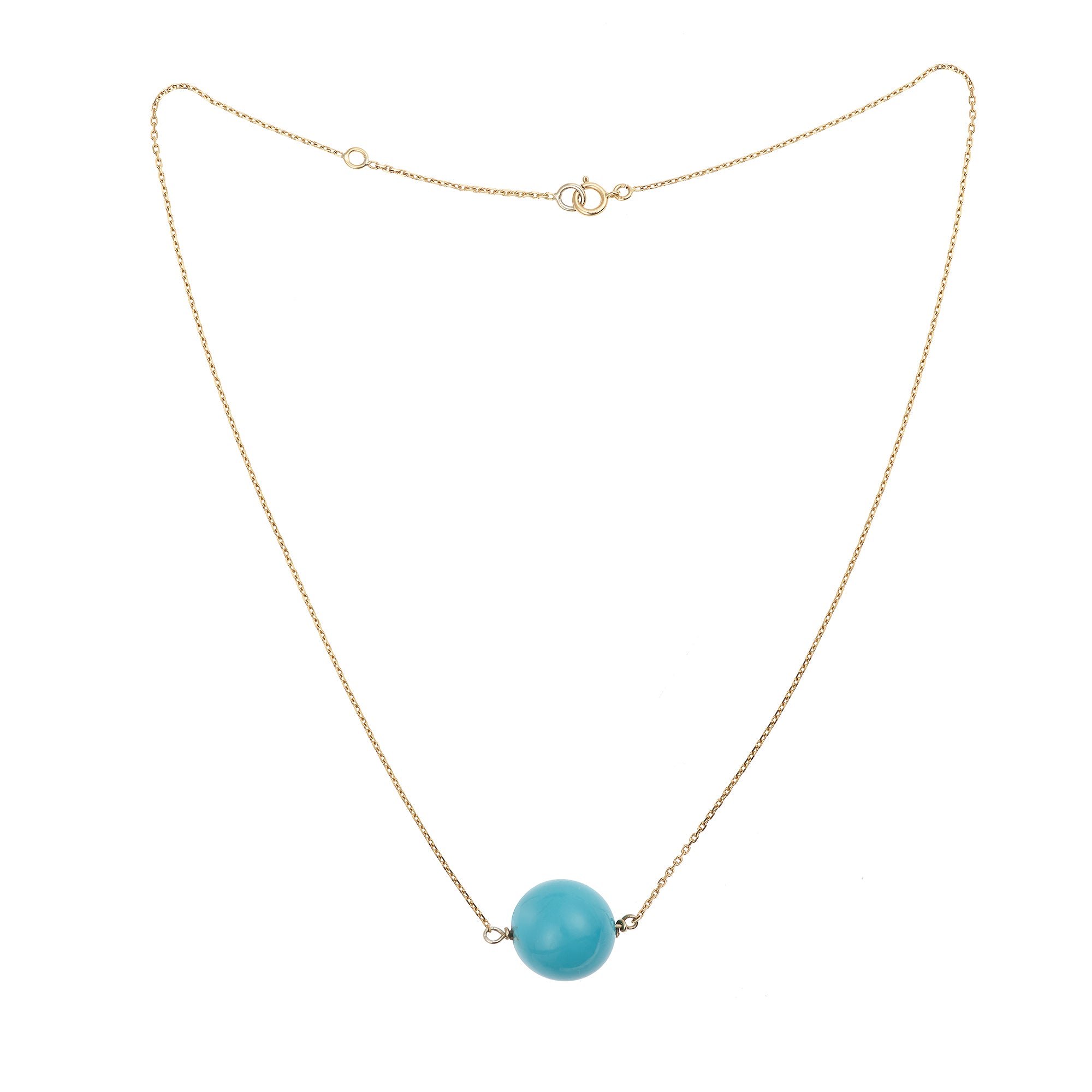 Turquoise 14mm 18 Carats Yellow Gold Necklace