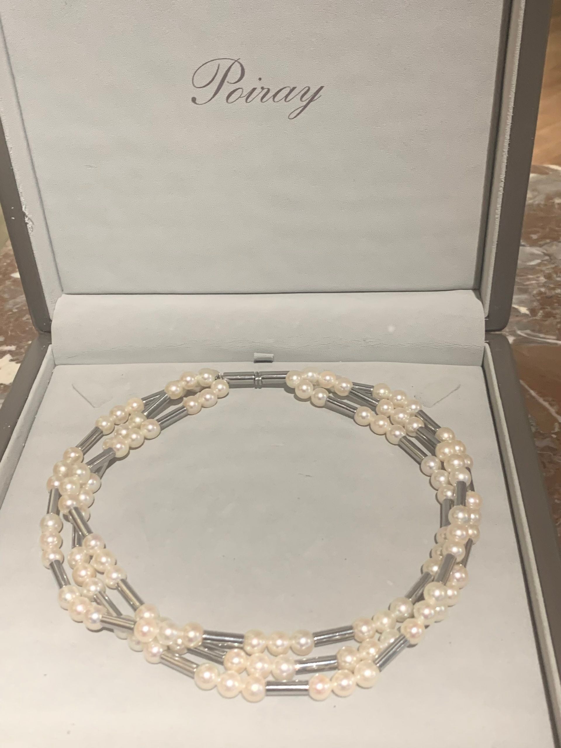 Poiray Roseau Akoyas Pearls 18 Carats White Gold Necklace