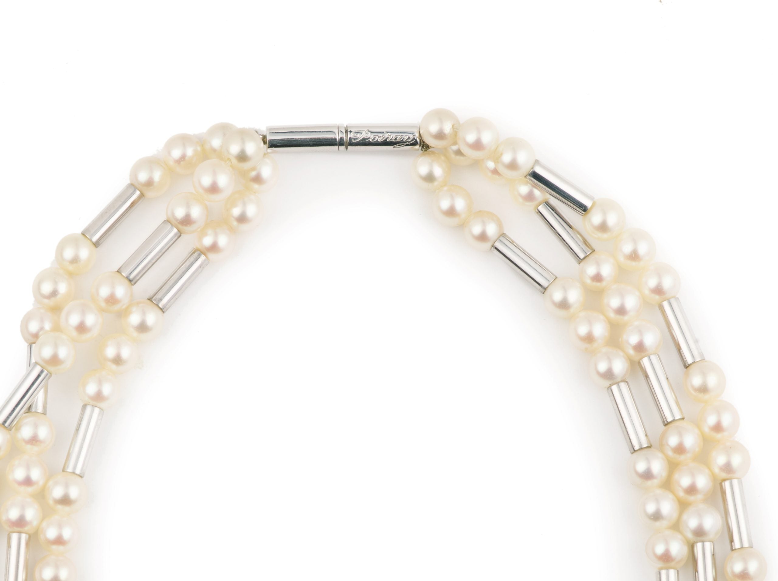 Poiray Roseau Akoyas Pearls 18 Carats White Gold Necklace