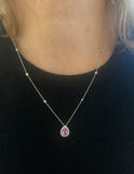 Collier Saphir Rose Poire Diamants Or Gris 18 Carats