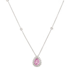 Collier Saphir Rose Poire Diamants Or Gris 18 Carats