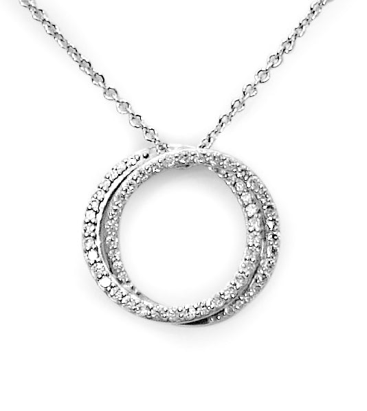 Collier Deux Cercles Pavage Diamants Or Gris 18 Carats