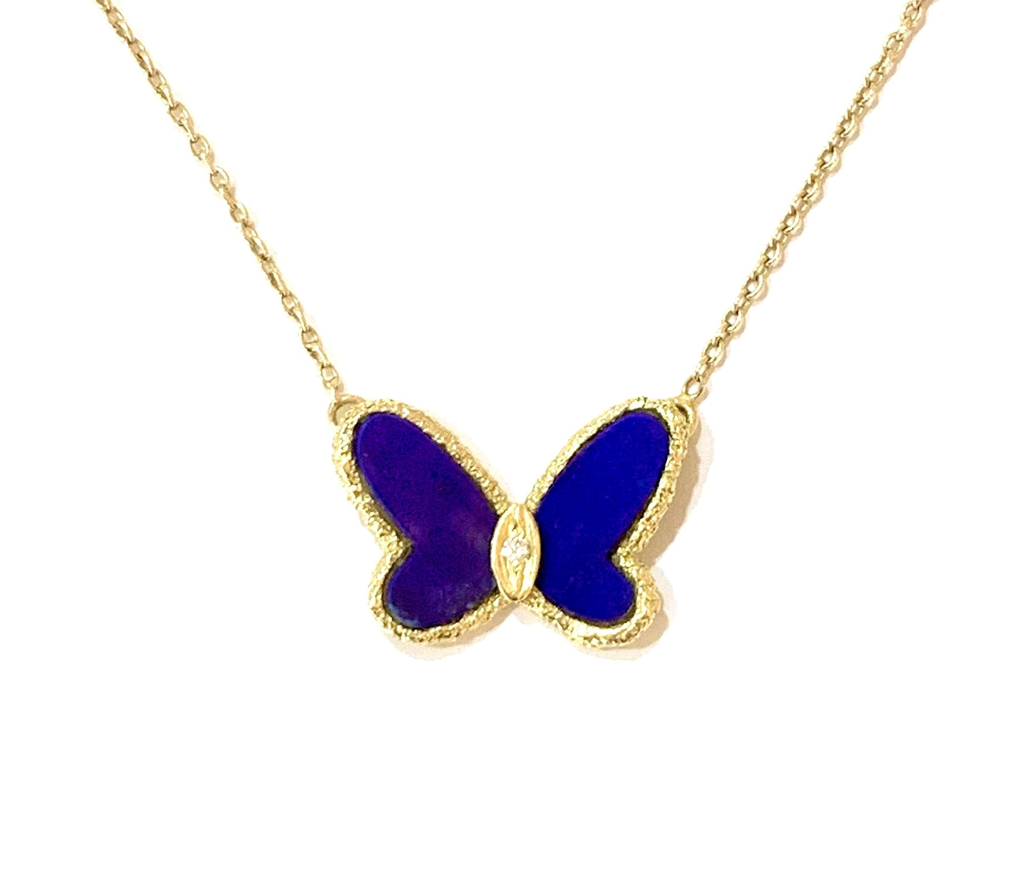 Van Cleef & Arpels Vintage Lapis-Lazuli Diamond 18 Carat Yellow Gold Butterfly Necklace 