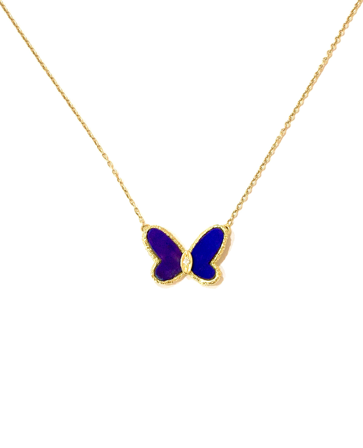 Collier Vintage Papillon Van Cleef & Arpels Lapis-Lazuli Diamant Or Jaune 18 Carats