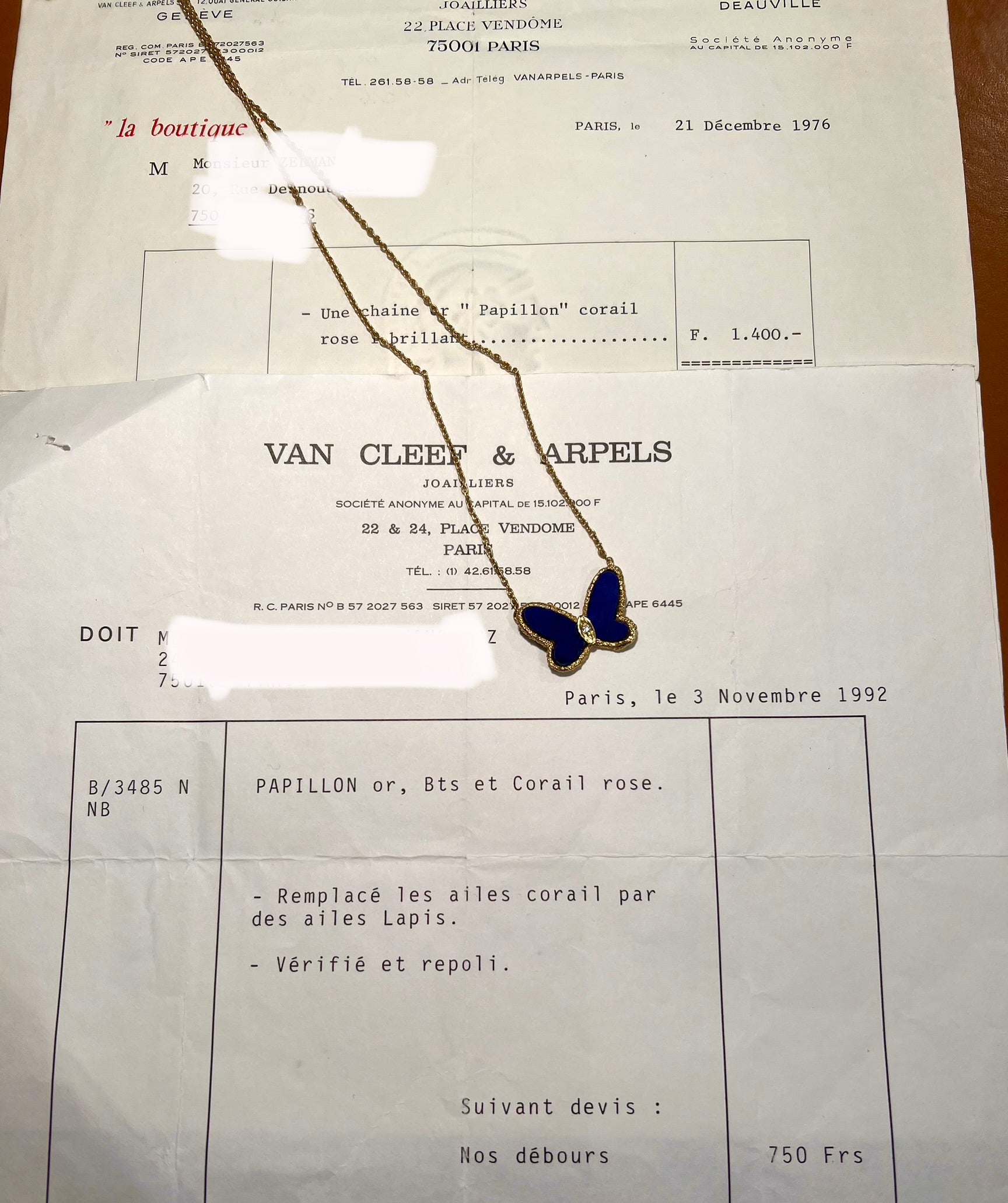 Collier Vintage Papillon Van Cleef & Arpels Lapis-Lazuli Diamant Or Jaune 18 Carats