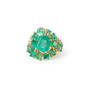 Bague Émeraude Colombie 4.20 Carats Pavage Émeraudes Diamants Or Jaune 18 Carats (Certificat)