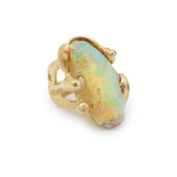 Rough Opal Diamonds 18 Carats Yellow Gold Rocaille Ring