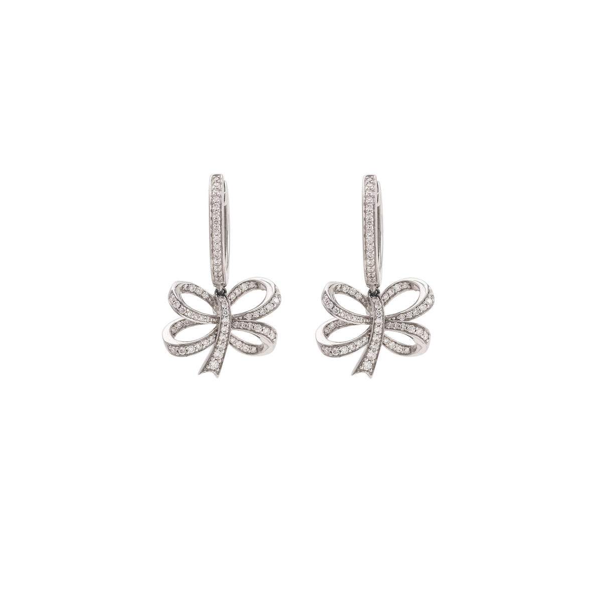 Boucles d’Oreilles Dormeuses Noeuds Diamants Or Gris 18 Carats